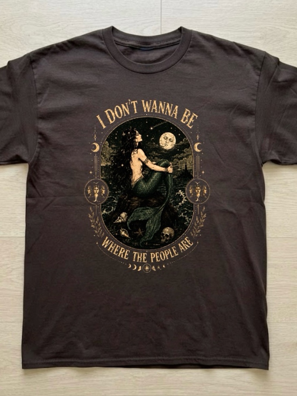 Mermaid and Moon Graphic Indie Sleaze Vibe Tee
